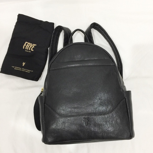 frye black leather backpack